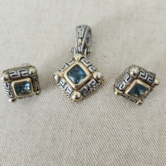 Source Unknown Jewelry - Faux Topaz Pendant and pierced earrings